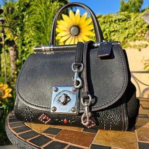 Coach Black Leather Satchel with Silver Details